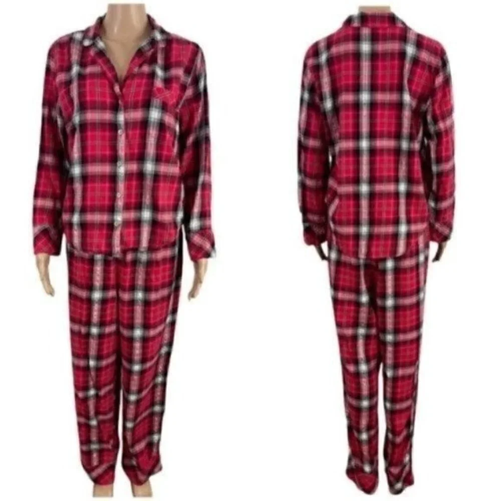 Victoria’s Secret Plaid Pajama Set Size Medium Night Shirt And Pants